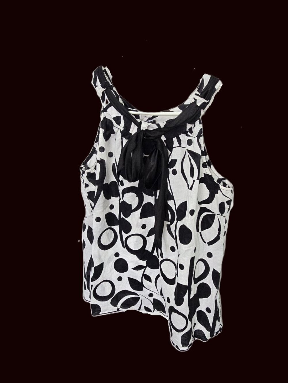 Alyx Sleeveless Blouse Black White Tie Round Neck Size XL Preppy